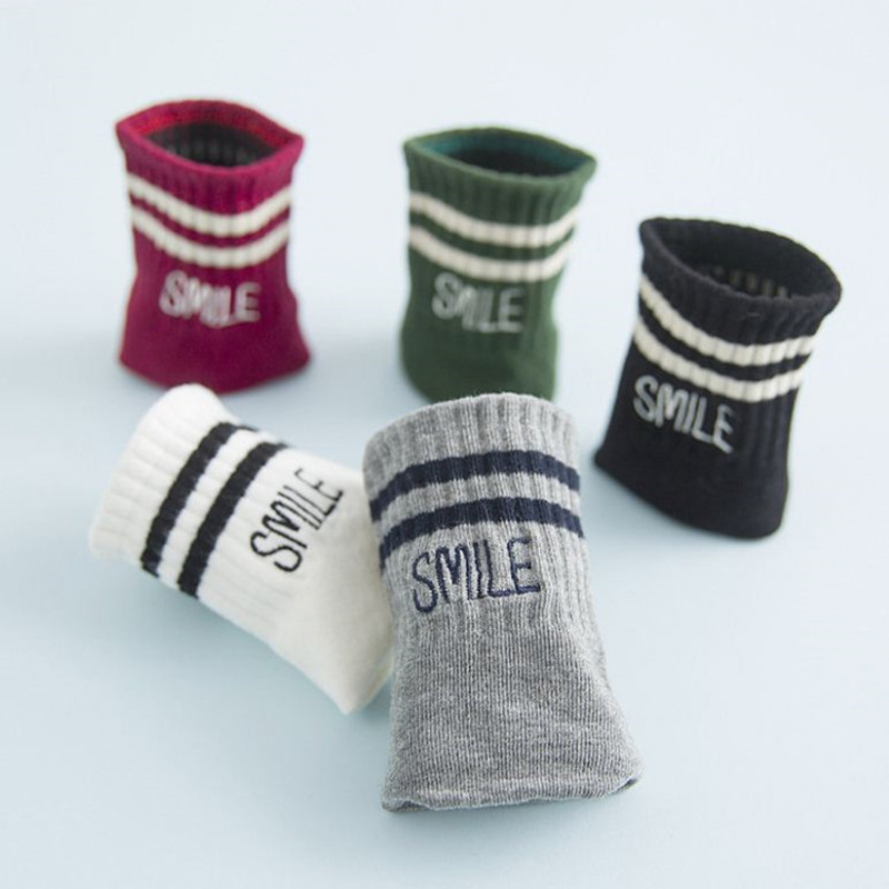 Embroidery On Socks - Women's Sock Embroidery Letter Smile Stripes