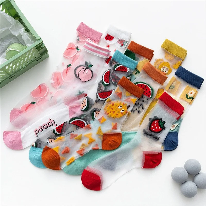 Embroidery On Socks - Hot Fashion Fruit Embroidery Crystal Silk