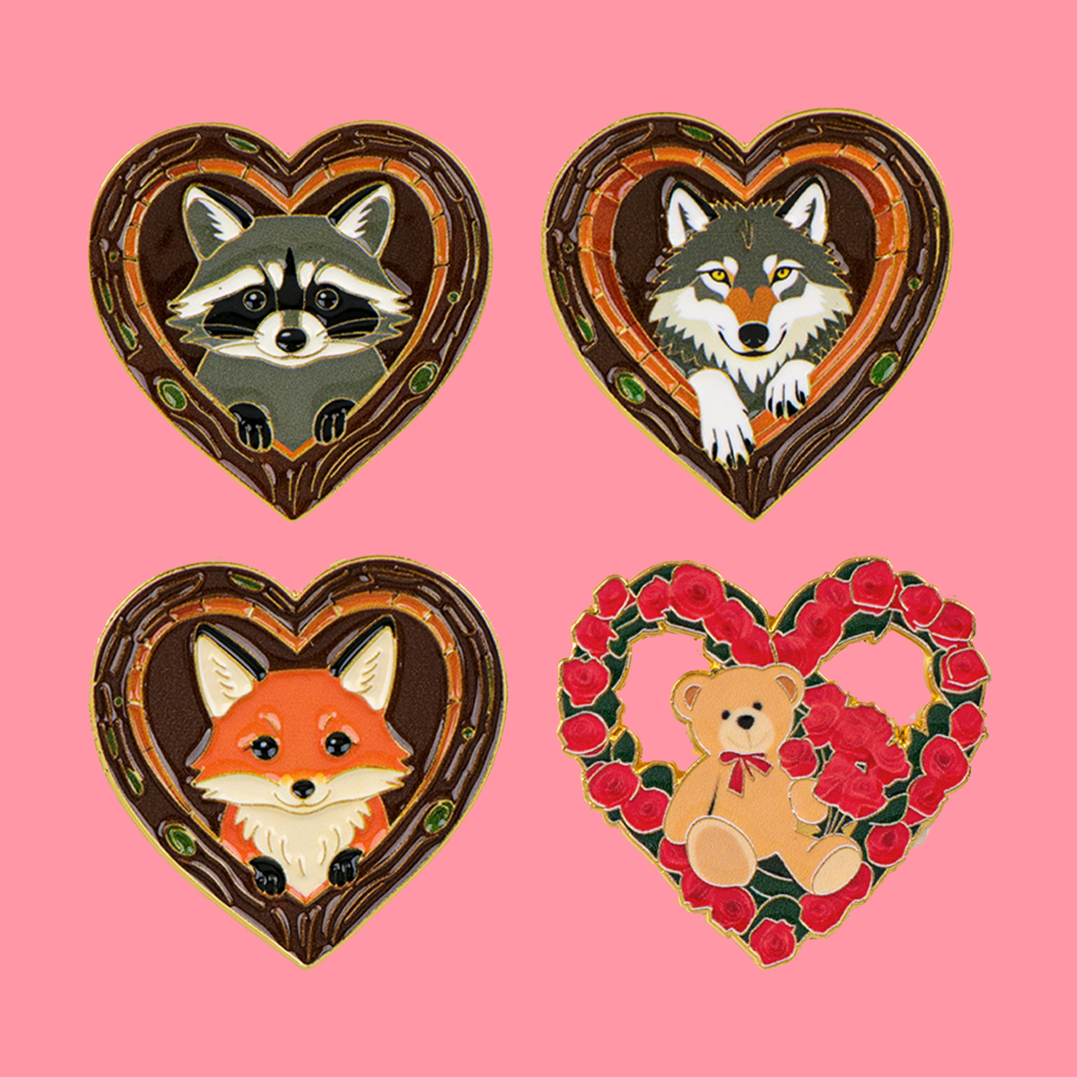 Embroidery Garment - Fox Rose Bear Enamel Pins Animals