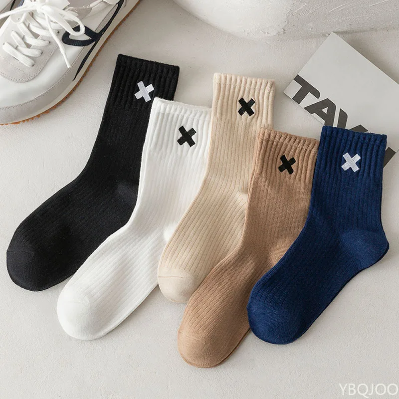 Embroidery On Socks - 5 pairs Spring Autumn Winter Men's
