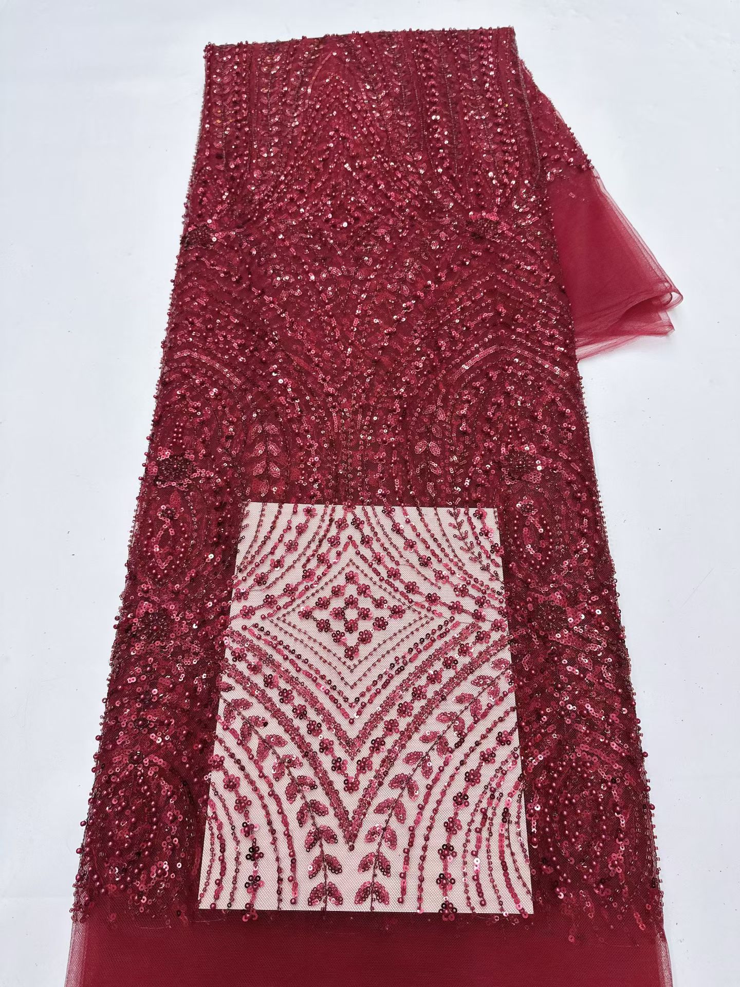 Embroidery Net Fabric - Red Desing Luxury Nigerian Tulle Lace