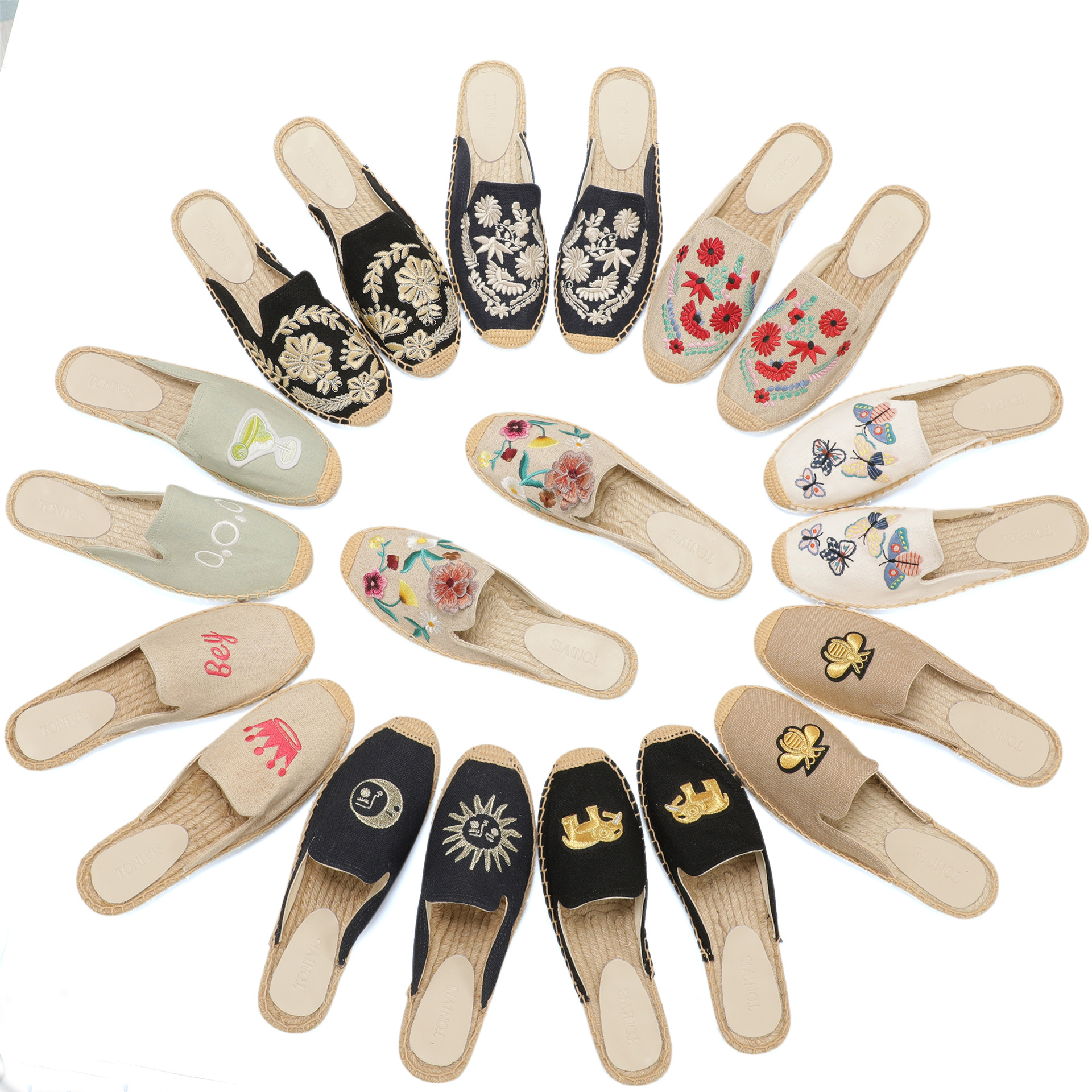 Embroidery Canvas - Women Floral Embroidered Espadrilles Slippers Linen