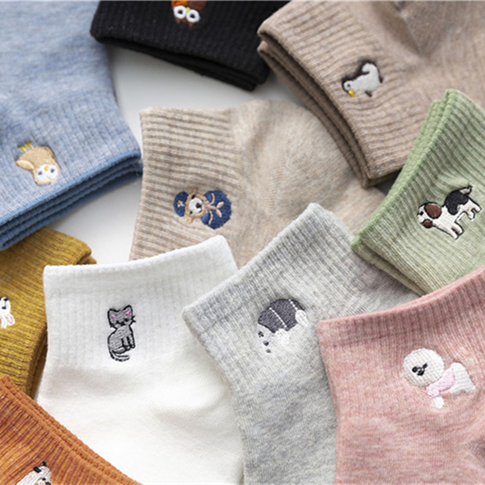 Embroidery On Socks - New Women's Cute Embroidery Bear Dog