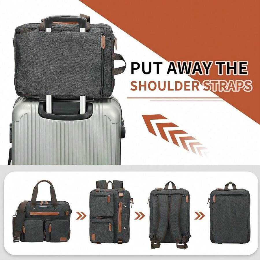 Embroidery Canvas - Canvas Laptop Backpack 3-In-1 Convertible Bag
