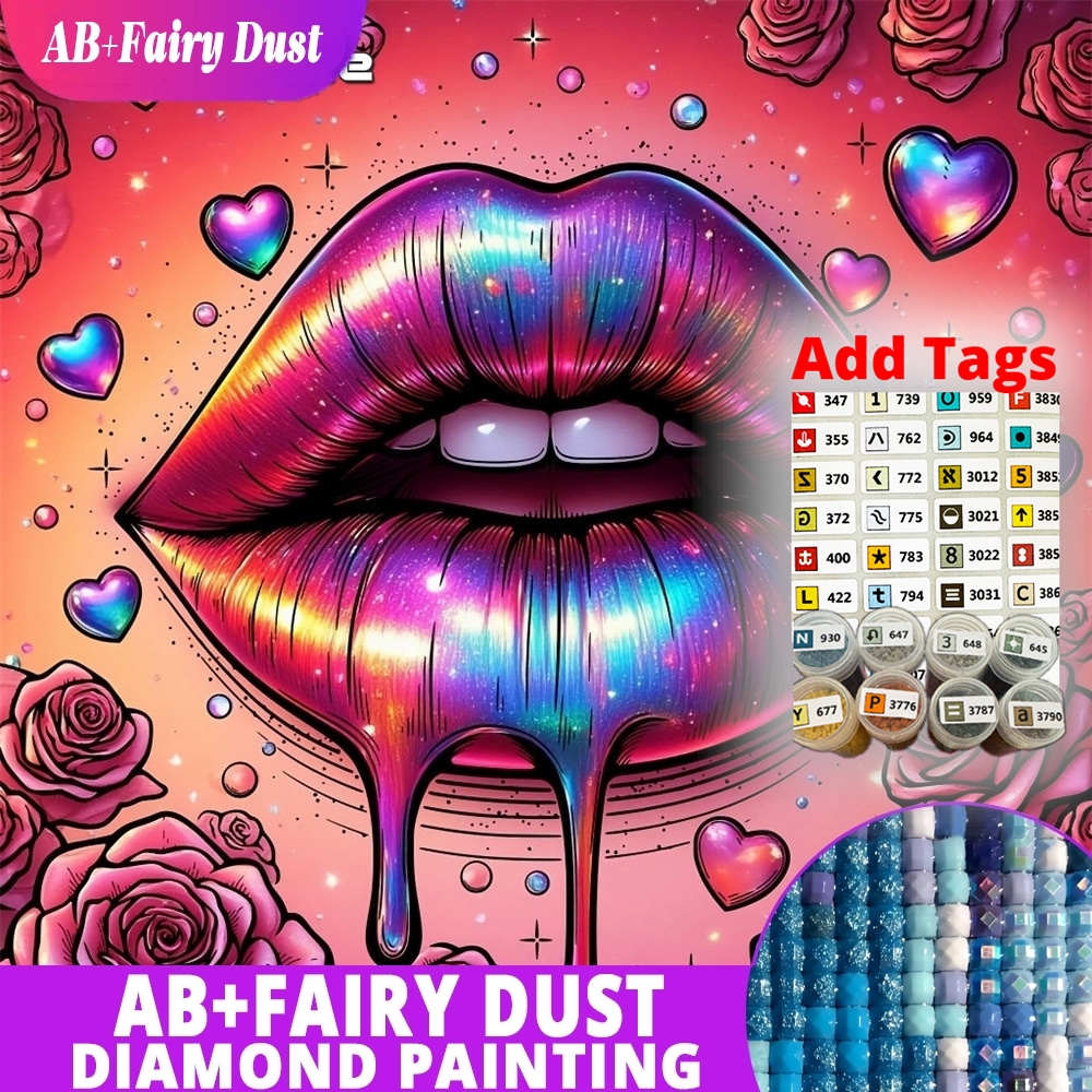Embroidery Lips - AB Fairy Dust 5D DIY Diamond