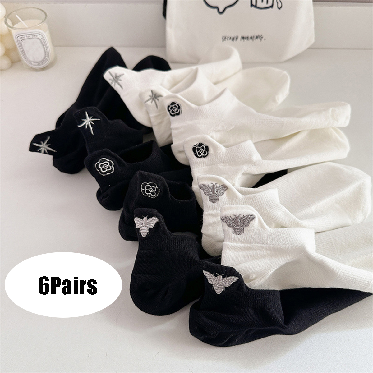 6 Pair Luxury Brand Women Sock - Embroidery On Socks recensie en prijs
