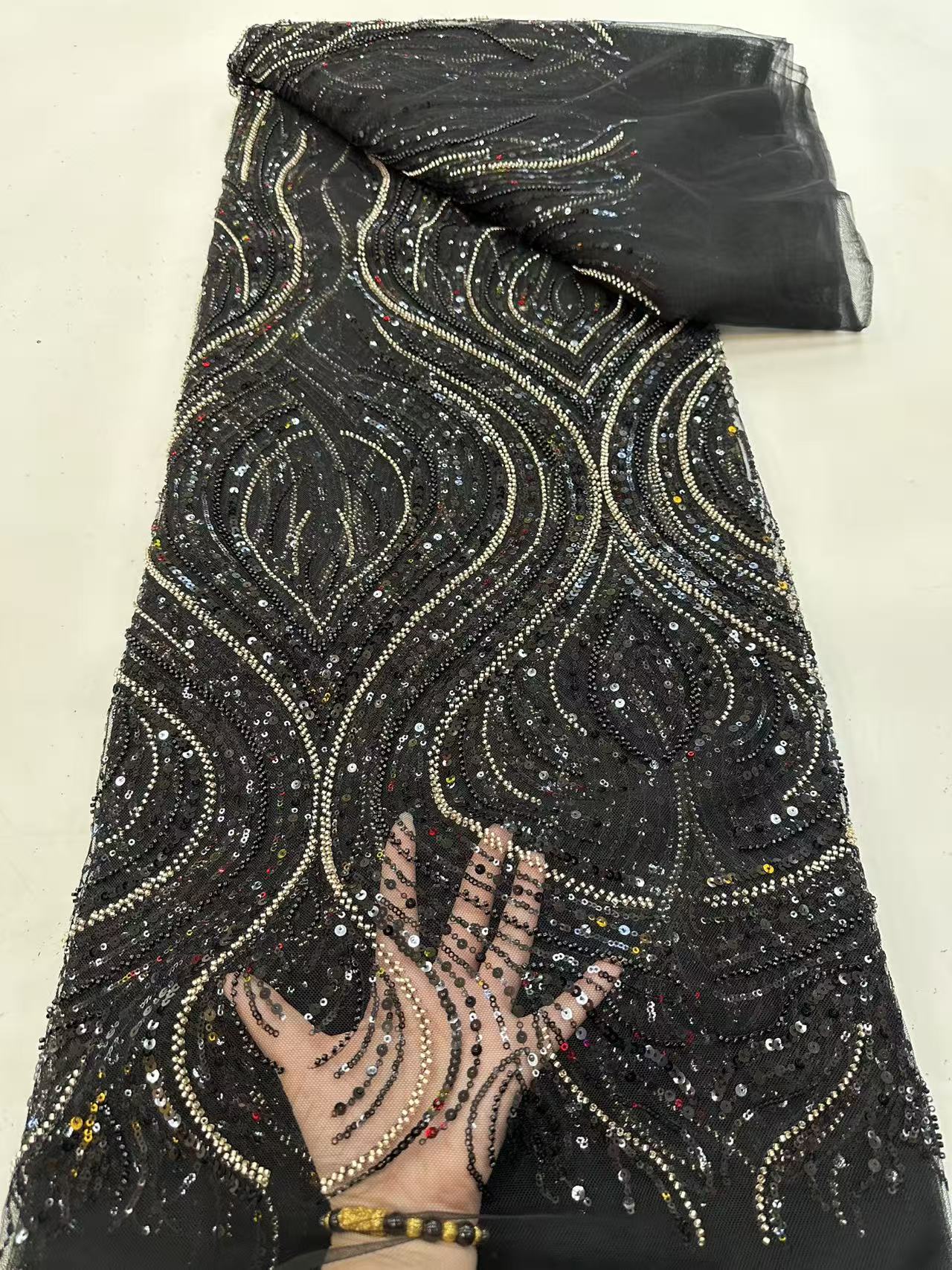 Luxury Red African Beaded Mesh - Embroidery Net Fabric recensie en prijs