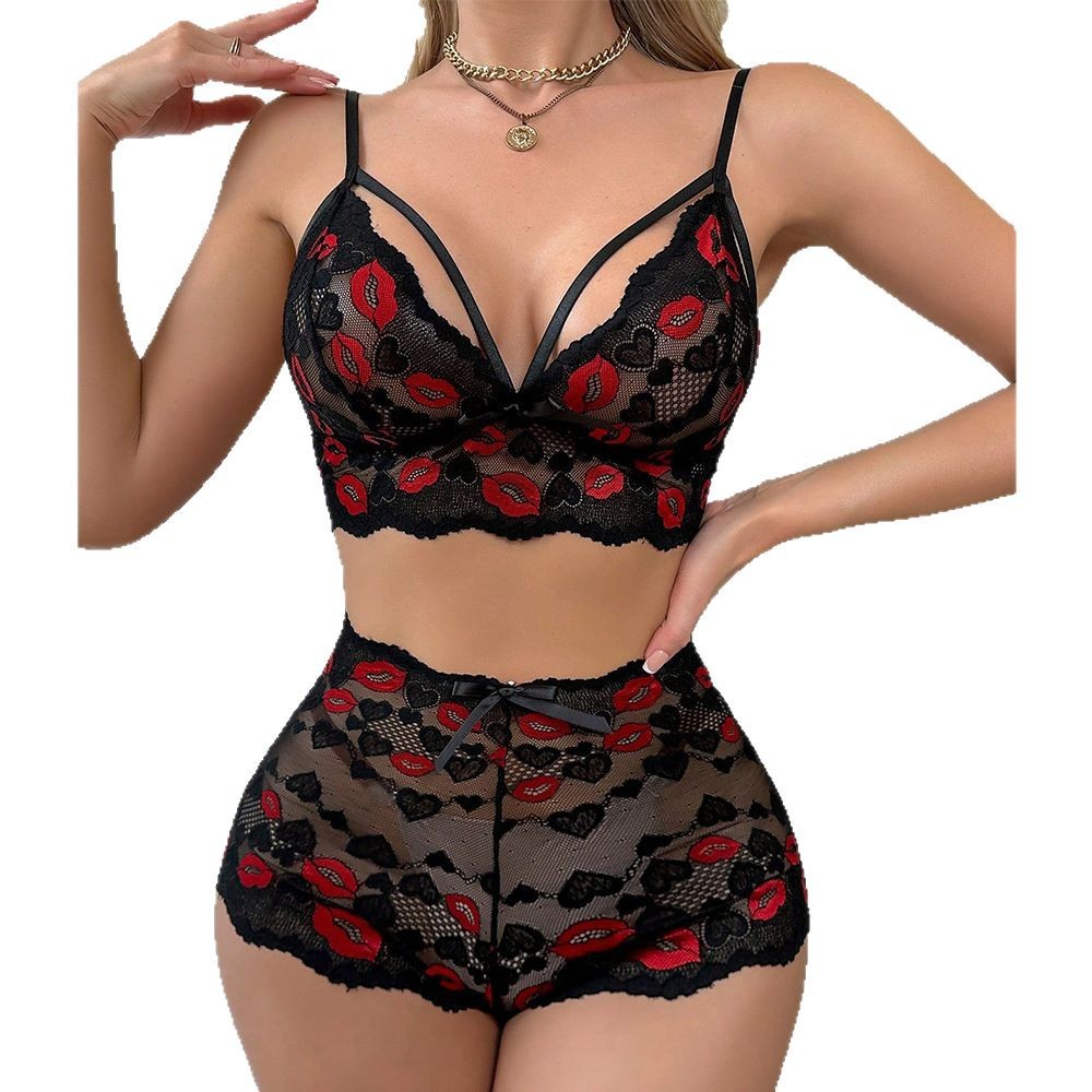 Babydoll Lingerie Set Red Lips - Embroidery Lips recensie en prijs