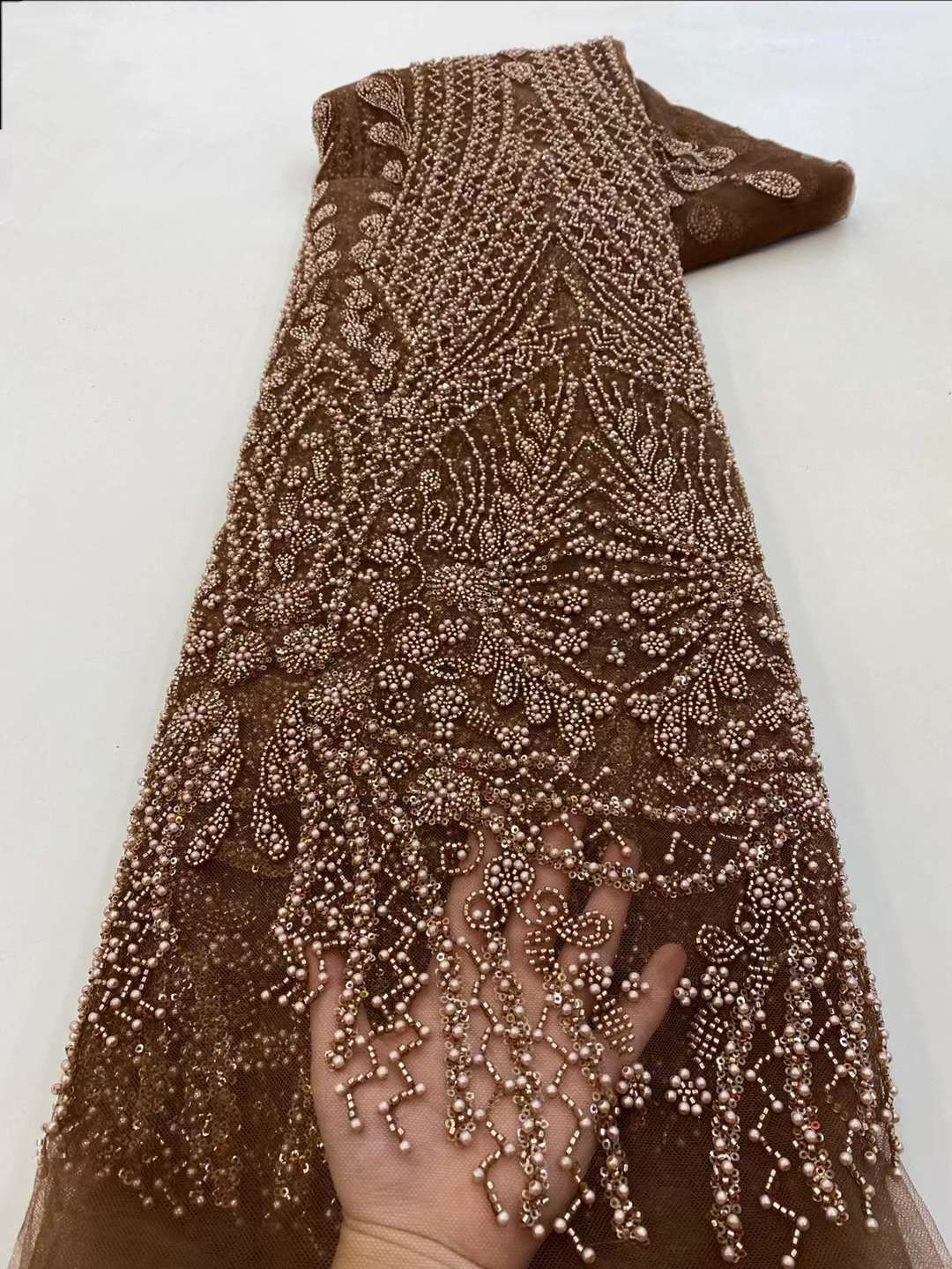 Brown Sequin Beaded Embroidery - Embroidery Net Fabric recensie en prijs
