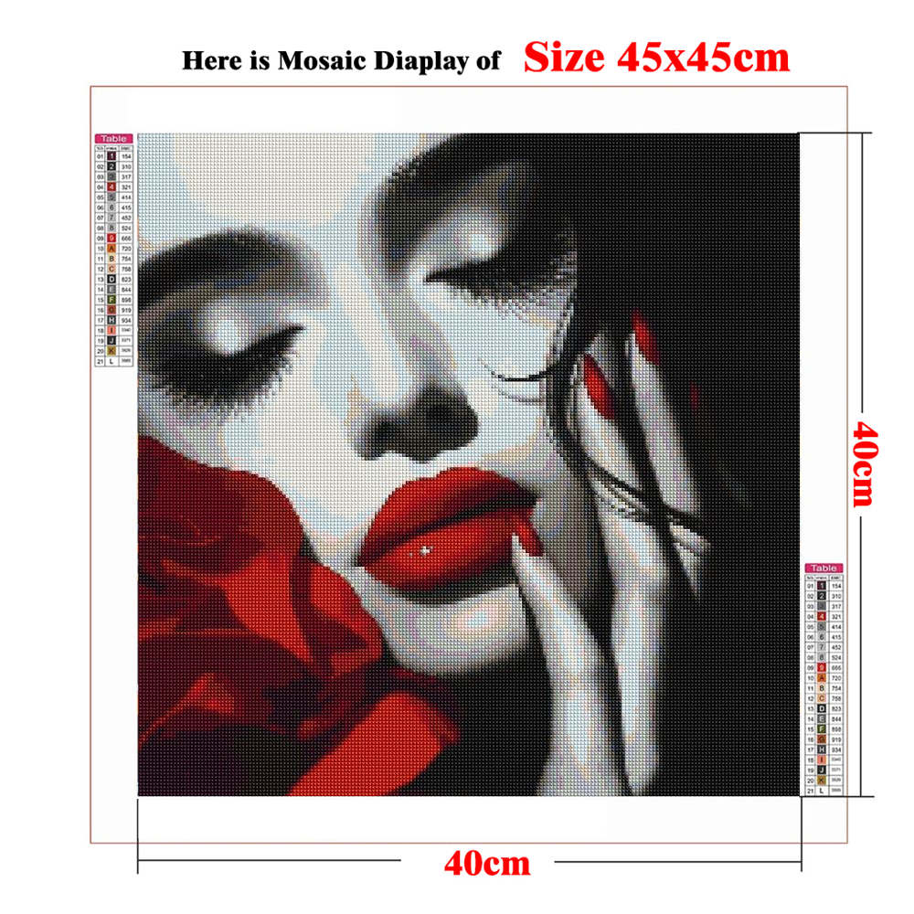 Girl Black White Art Red Lip D - Embroidery Lips recensie en prijs