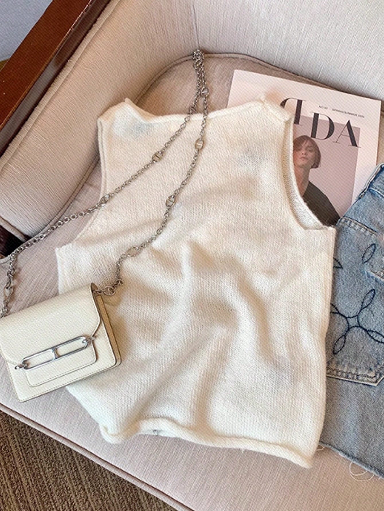 Cream Knit Sleeveless Vest wit - Embroidery Cream recensie en prijs
