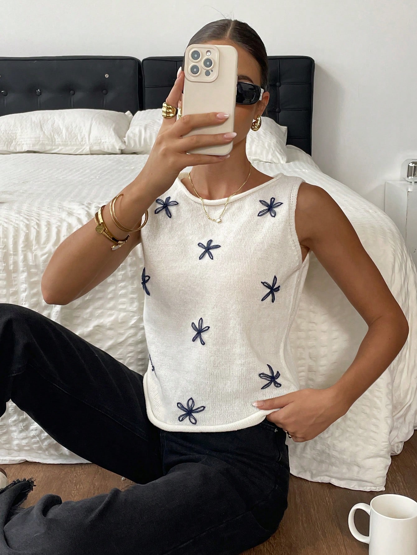 Cream Knit Sleeveless Vest wit - Embroidery Cream recensie en prijs