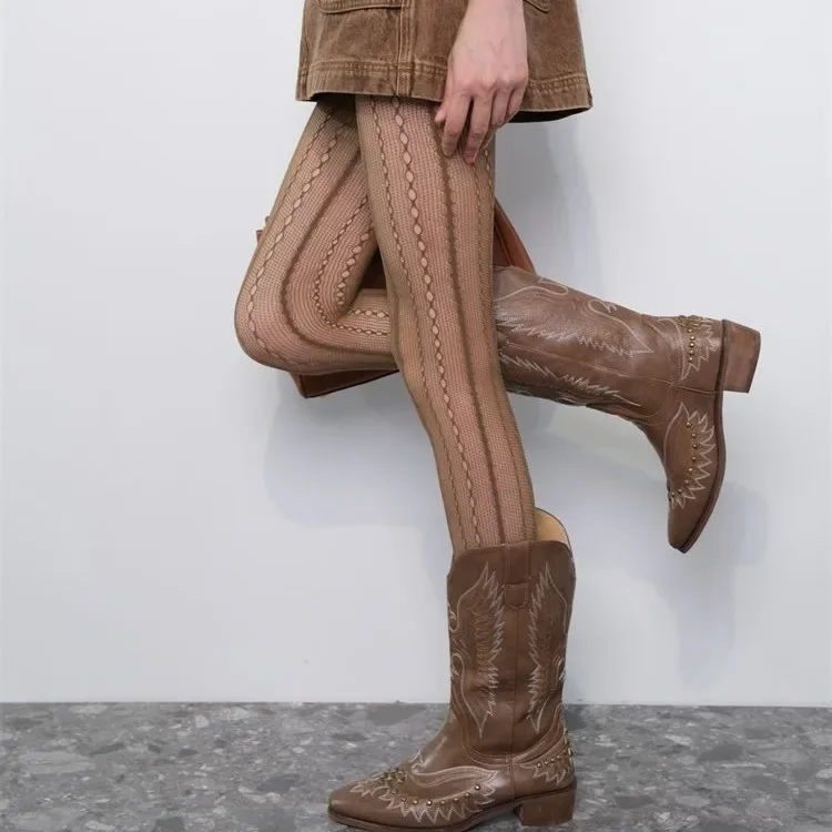 Retro Brown Lace Hollow Mesh F - Embroidery On Socks recensie en prijs