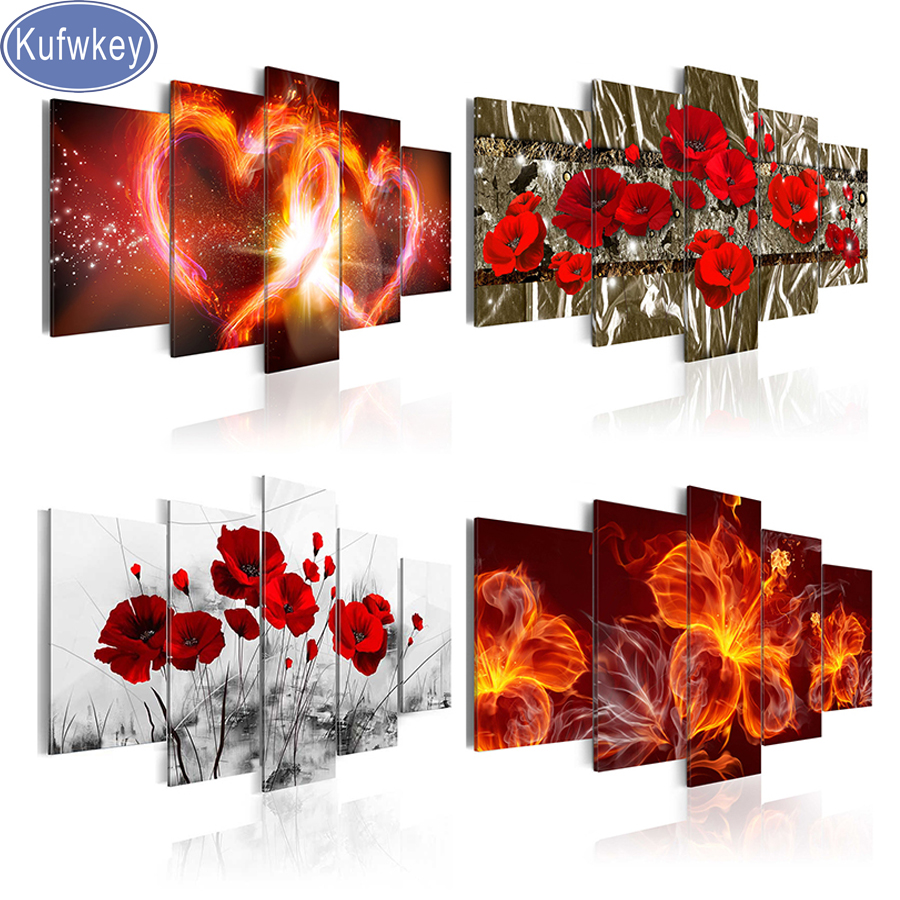 Red Flora diamond painting 5 P - Embroidery Rose Stitch recensie en prijs